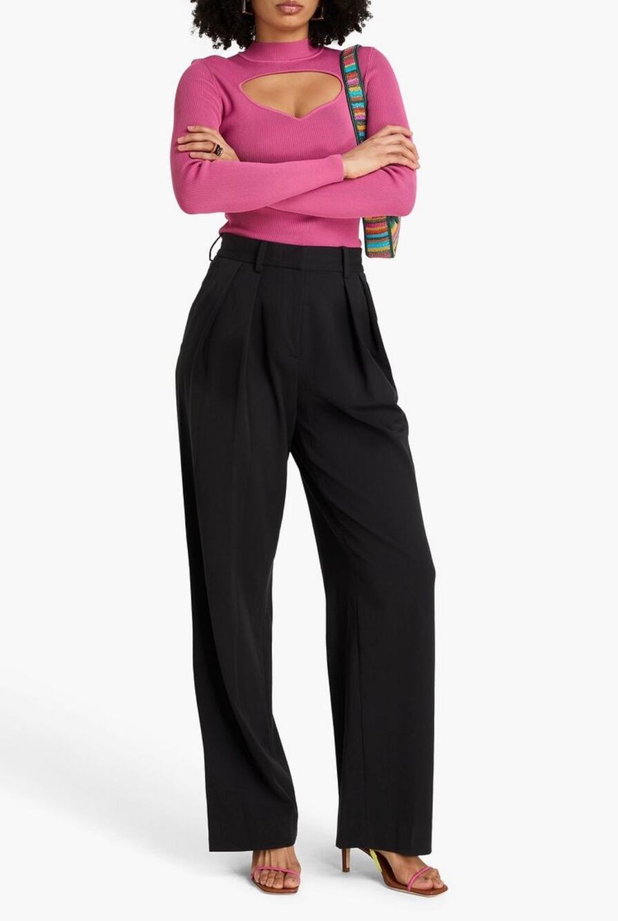 Staud Luisa Pants Womens 14 Black Twill Pleated High-rise Wide Leg Palazzo